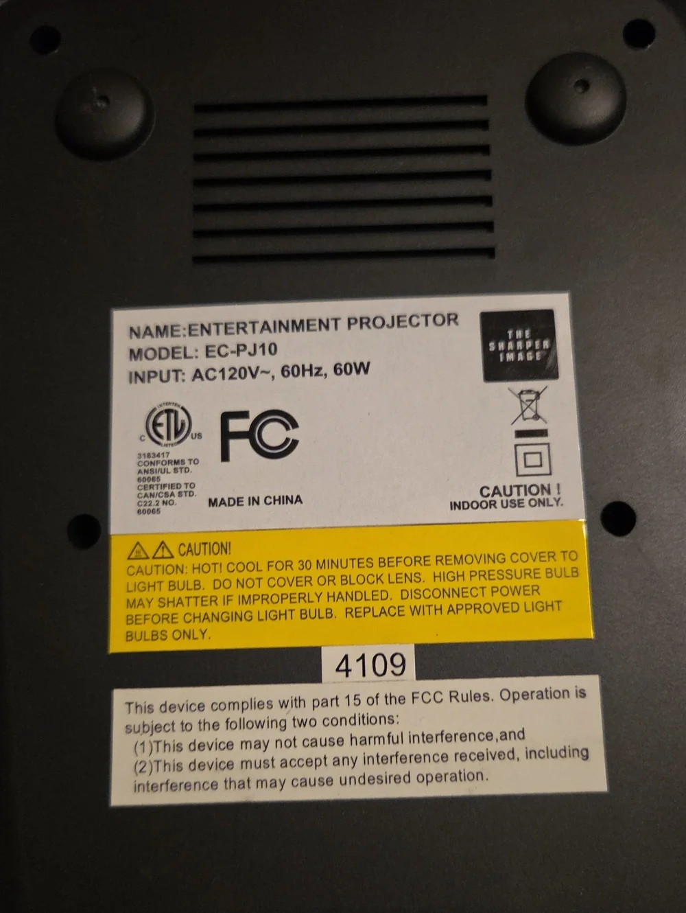 The Sharper Image Black Digital Projector - Power/Volume/Contrast/Color Controls